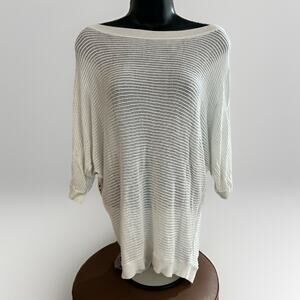Express Women’s White Knit Sweater Size M Oversized Sheer Lightweight Pullover